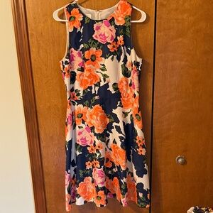Donna Morgan Floral Midi Dress - Navy and Orange